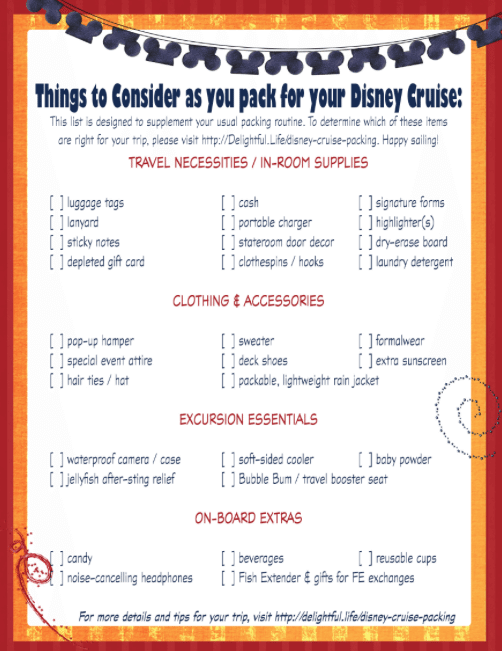 Free printable Disney Cruise packing list - don't forget these things! 